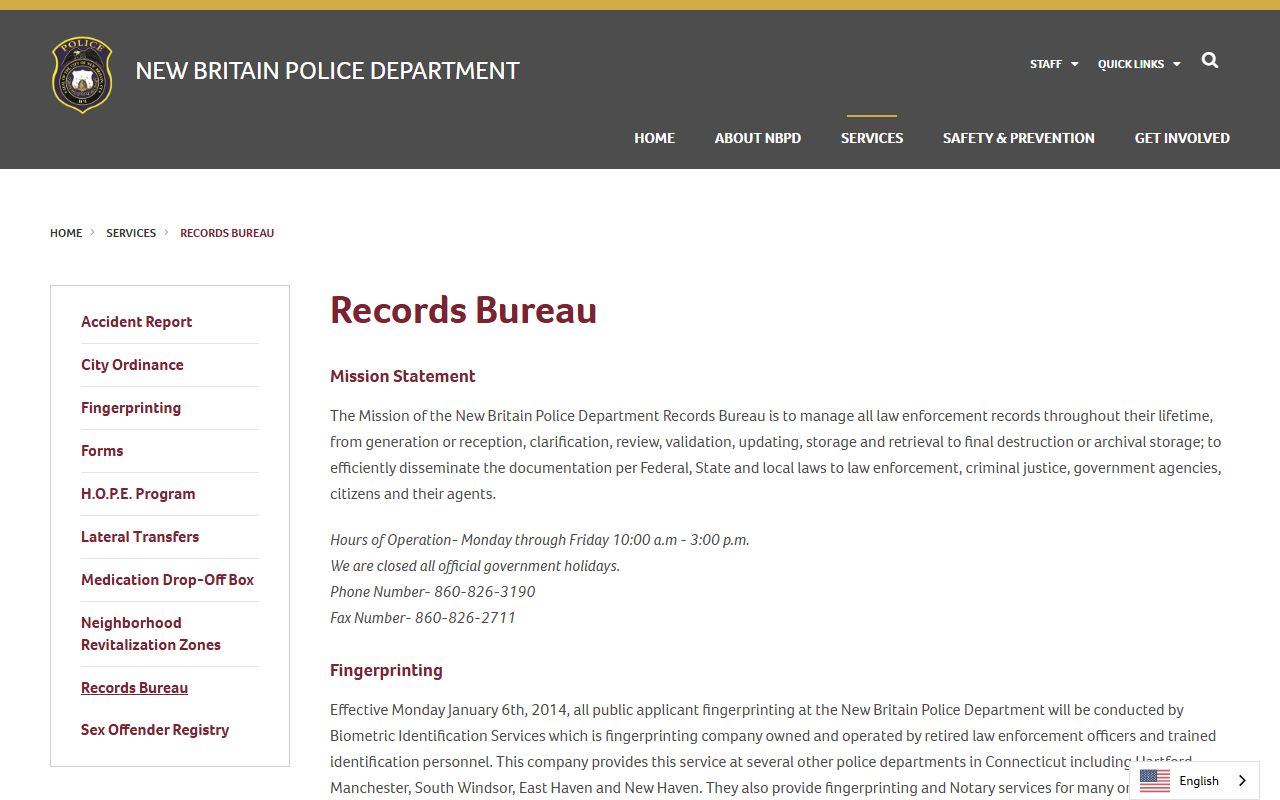 New Britain Police Department Records Bureau at Franklin Square