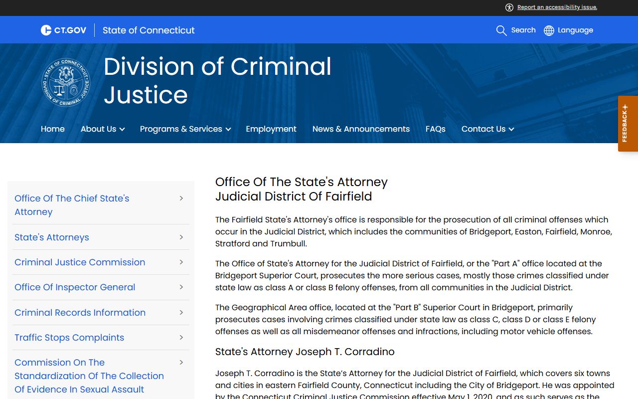 Fairfield State's Attorney office for Fairfield County criminal records