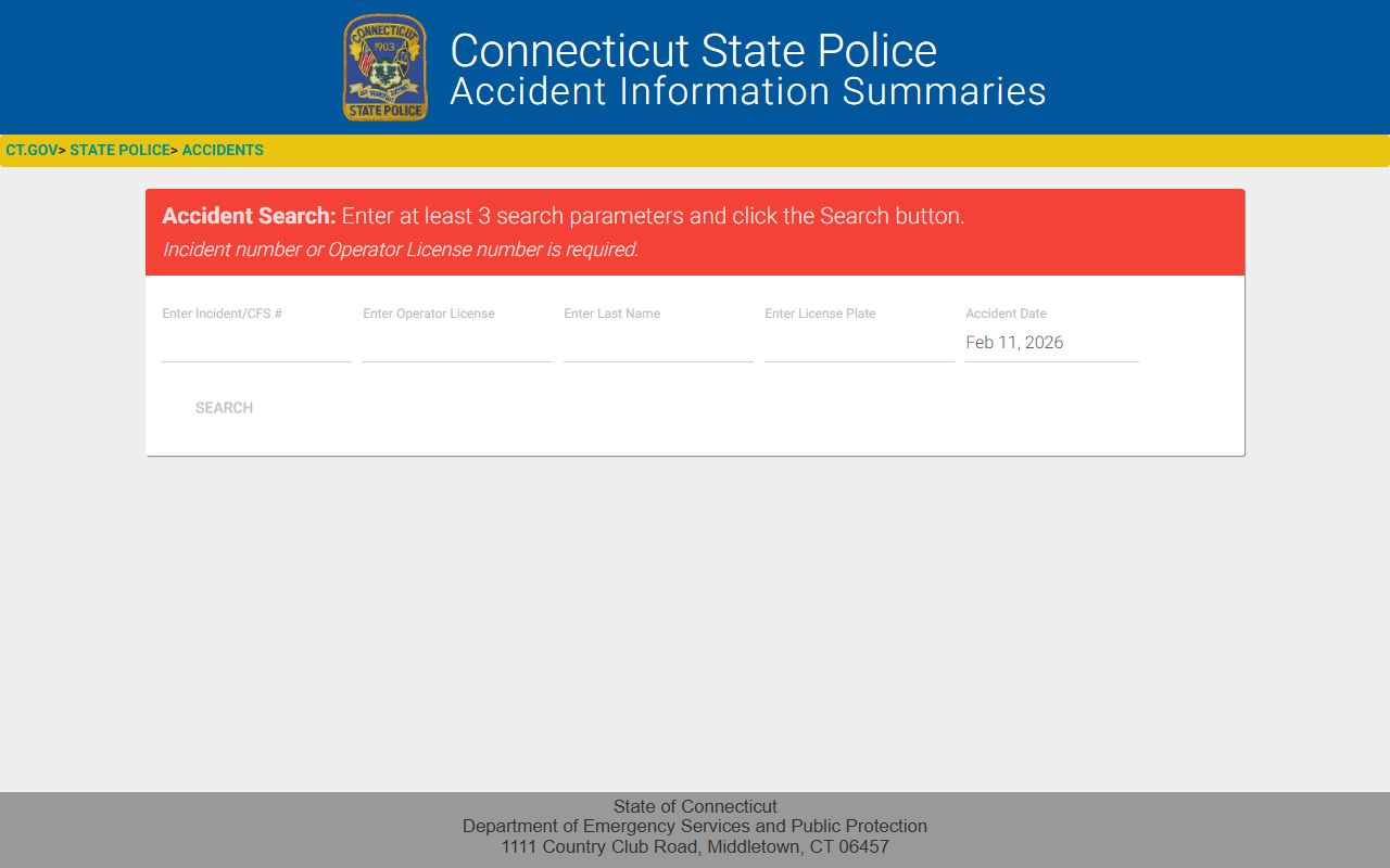 Connecticut Accident Information Summary search database