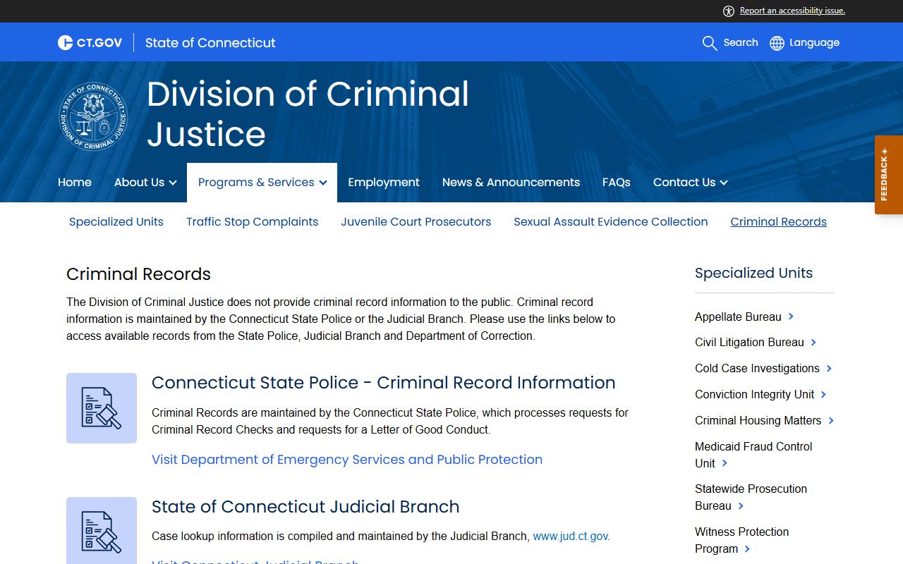 Division of Criminal Justice Connecticut criminal records information