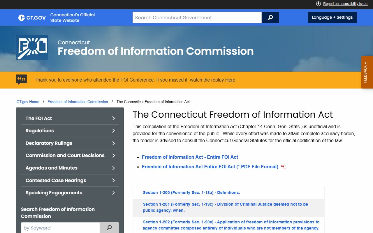 Connecticut Freedom of Information Act text