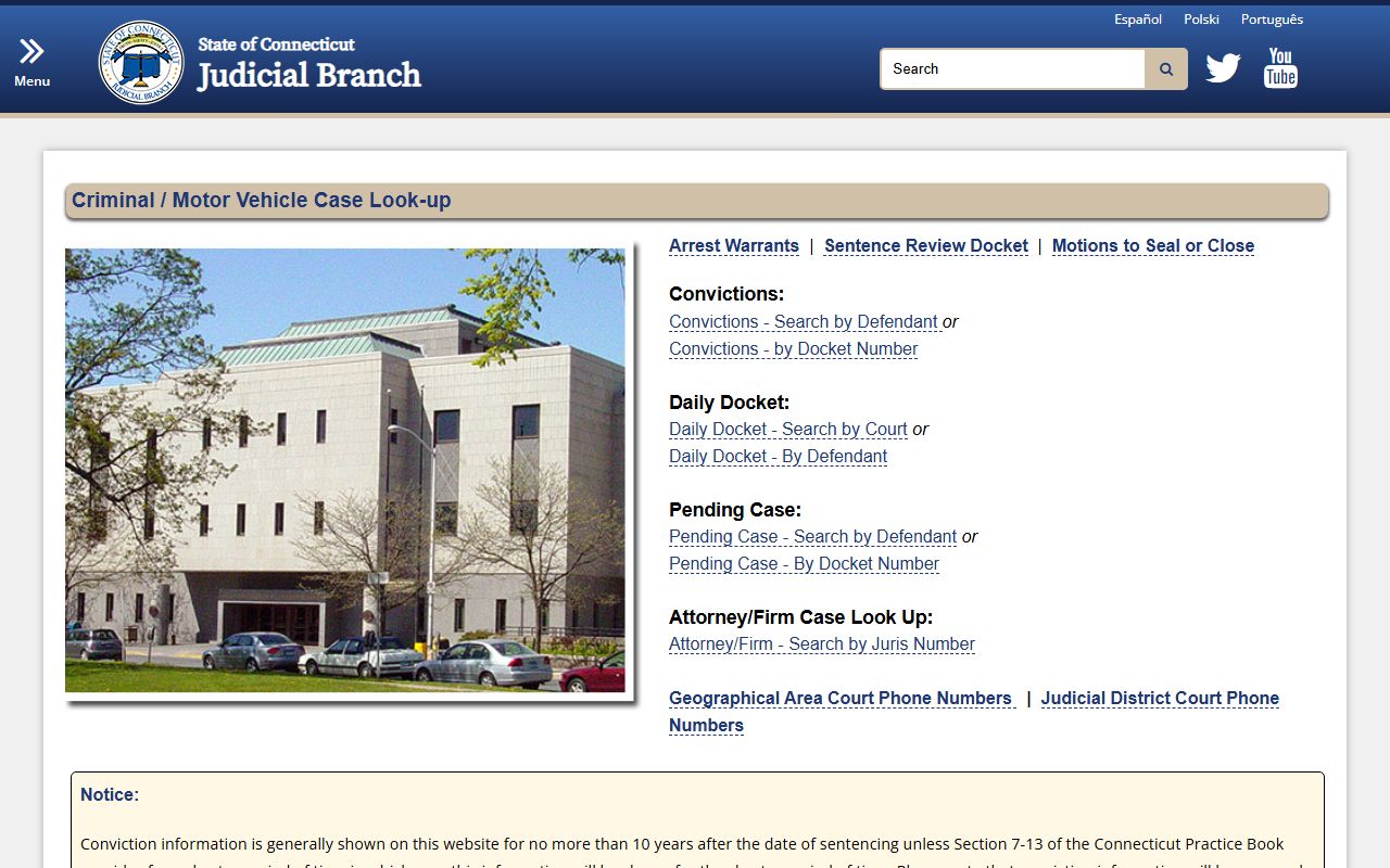 Connecticut criminal and motor vehicle case lookup for Danbury records