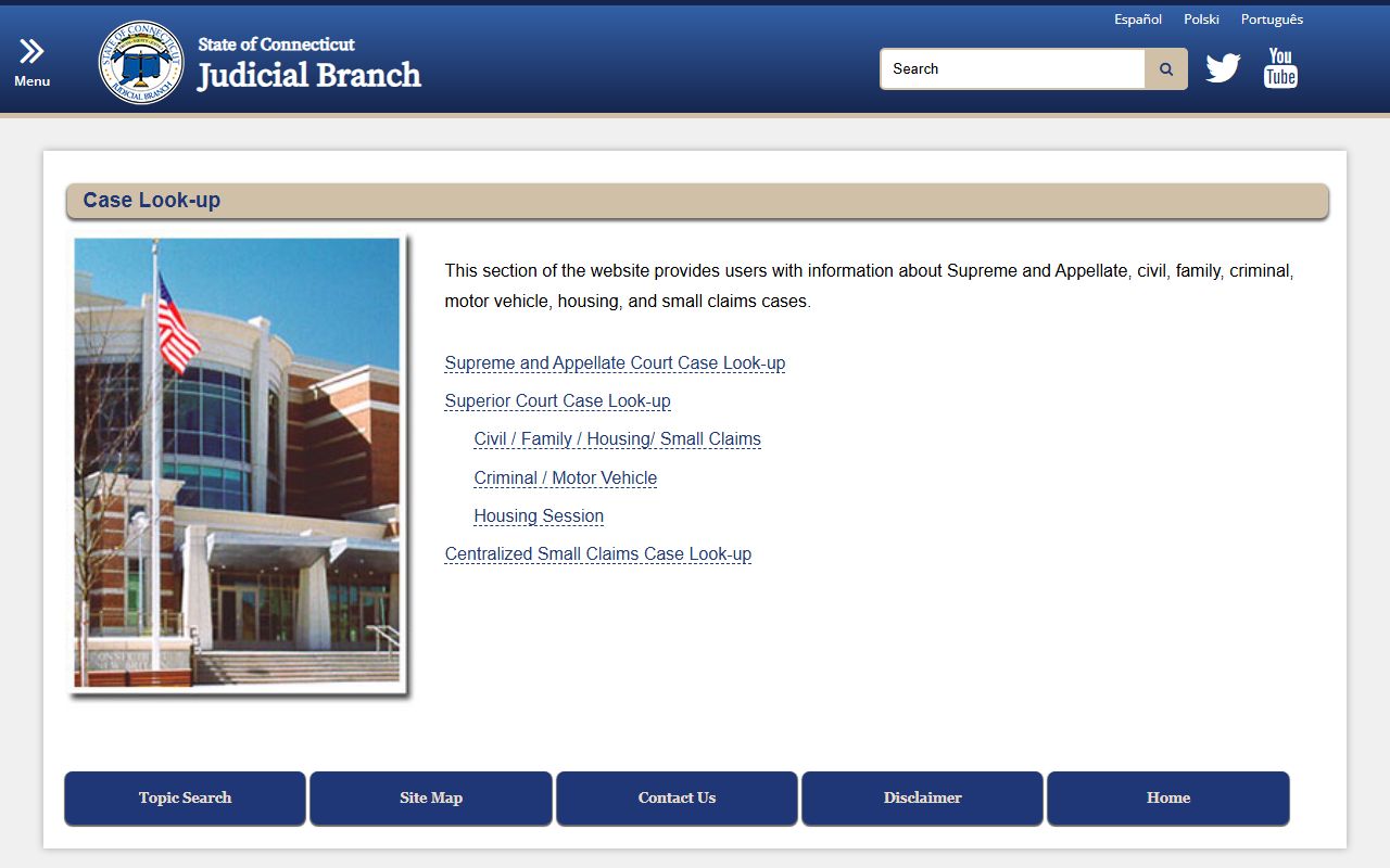 Connecticut Judicial Branch case lookup portal for criminal records